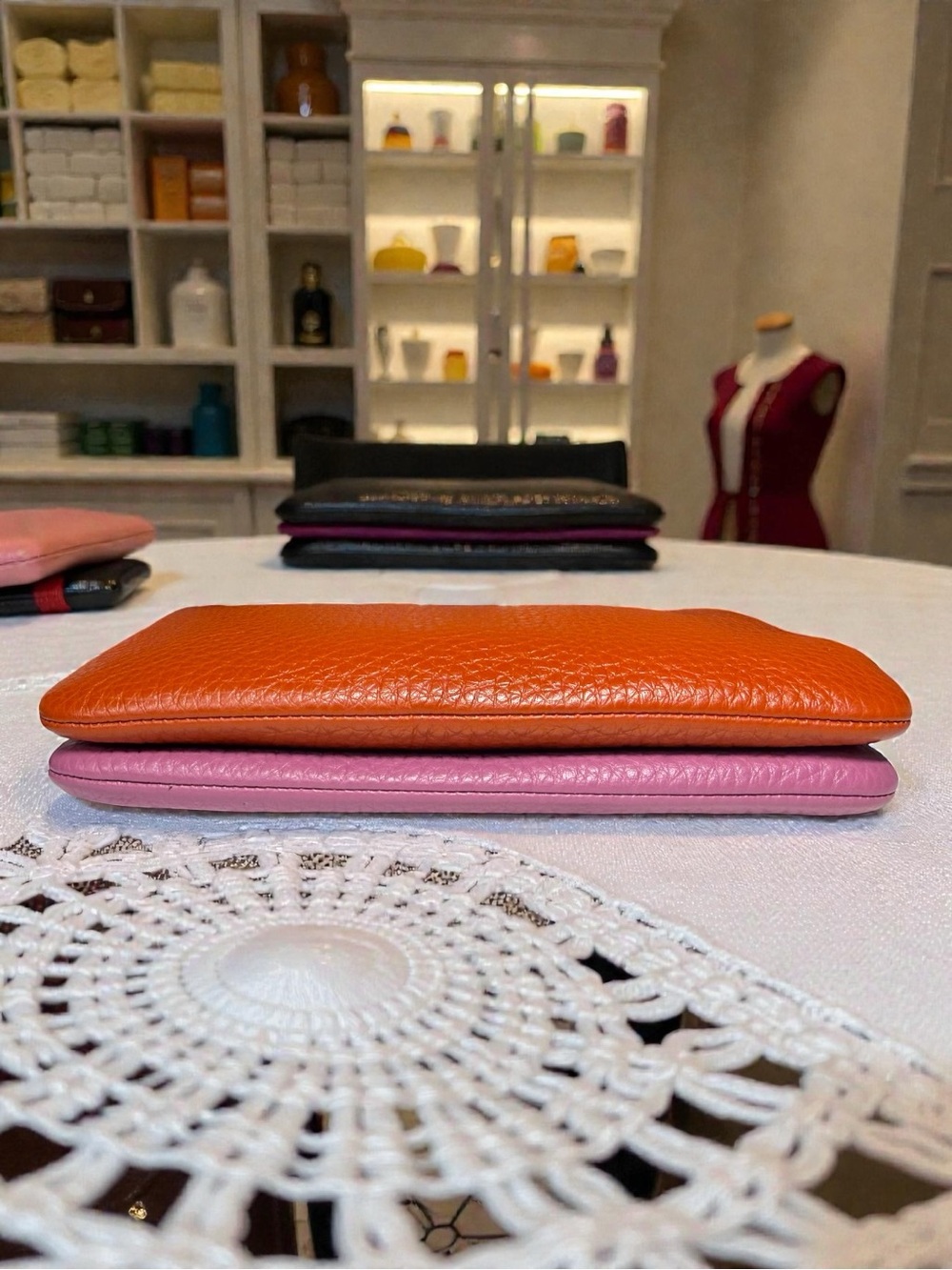 NWT Coach Pebbled Leather Double Zip Wristlet Colorblock Burnt Orange Pink $98 - Picture 10 of 15